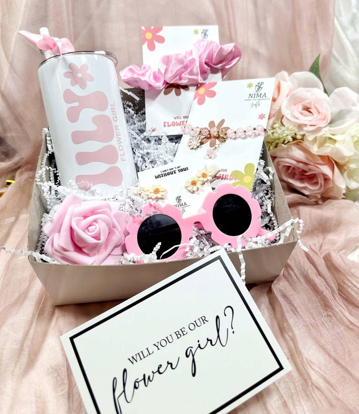 Personalized Flower Girl Proposal Box or Gift Bag | Junior Bridesmaid Gift Set - FGGB009