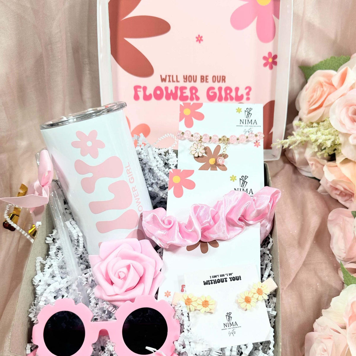 Personalized Flower Girl Proposal Box or Gift Bag | Junior Bridesmaid Gift Set - FGGB009