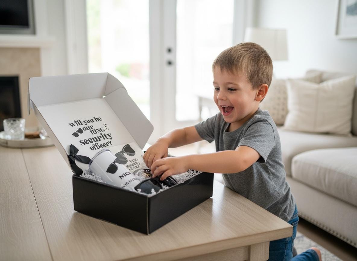 Personalized Ring Security Proposal Gift Box | Ring Bearer Gift Set with Tumbler, Badge & Sunglasses | NIMA Gifts - RBGB02