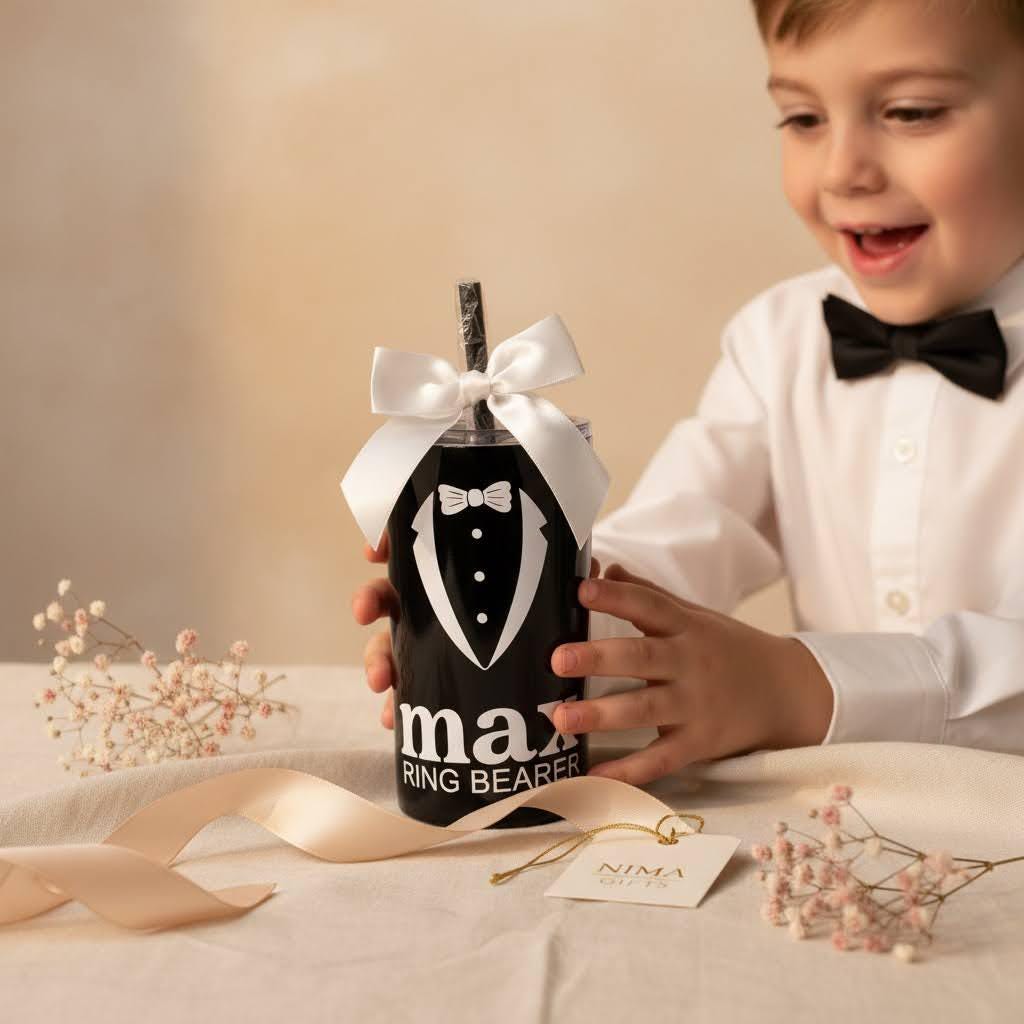 Personalized Flower Girl Tumbler | 12oz Skinny Mini Kids Cup for Flower Girls & Ring Bearers | NIMA Gifts - FGTG001