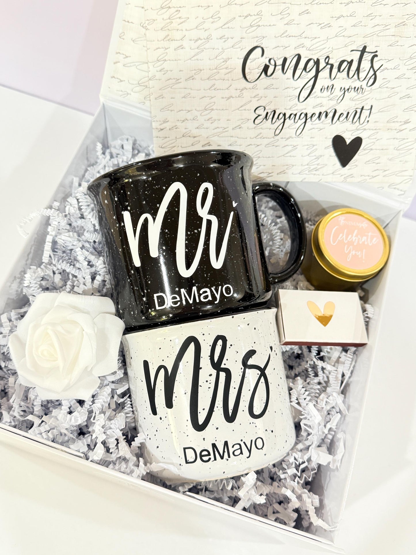 Personalized Engagement Gift Box for Couple – Future Mr and Mrs Gift Set with Matching Mugs, Luxury Bridal Shower & Engagement Party Present