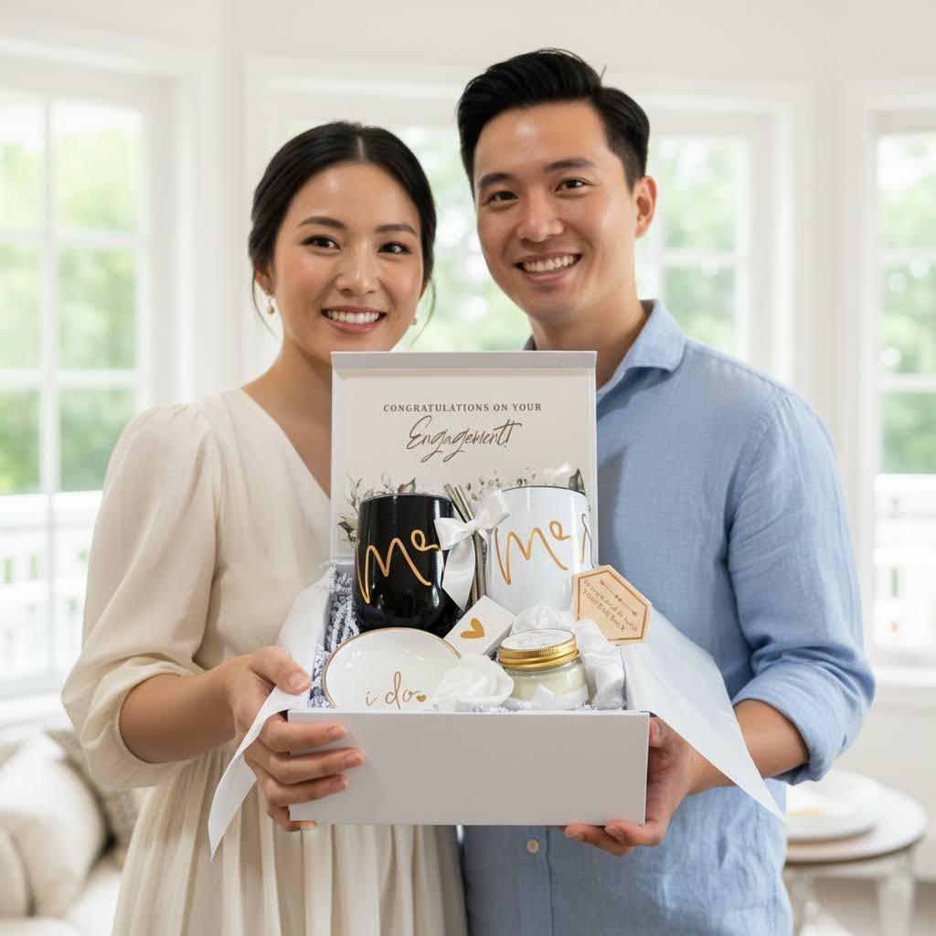 Engagement Gift for Couple, Personalized Engagement Gift Box, Mr and Mrs Gift Set, Custom Gift for Her and Him - EGFC03T