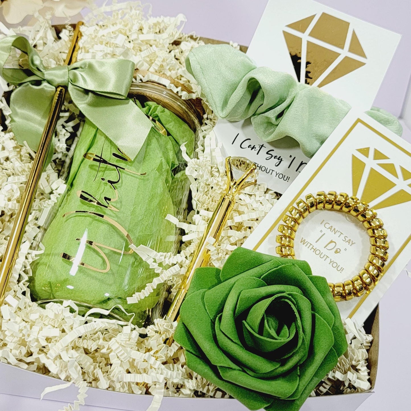 Sage Bridesmaid Proposal Gift Box: Personalized Tumbler & Scrunchie - BMGB055