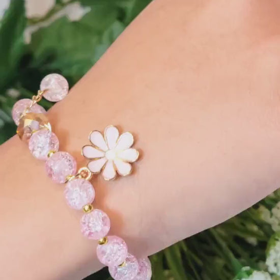 Personalized Flower Girl Bracelet – Crystal Beads, Initial Charm