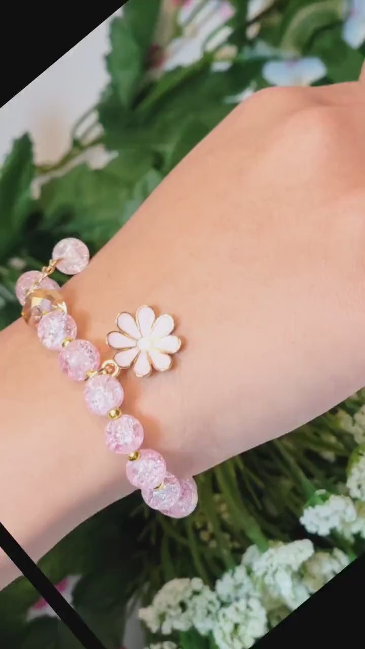 Personalized Flower Girl Bracelet – Crystal Beads, Initial Charm