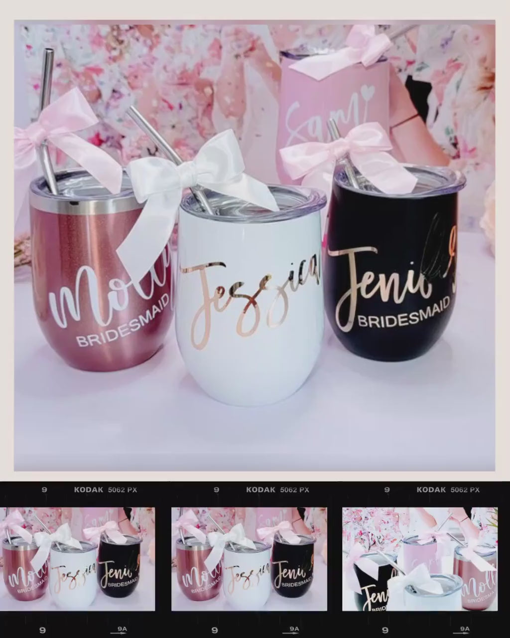 Personalized Bridesmaid Wine Tumbler, Custom Proposal Gift, 12oz Stemless Glass