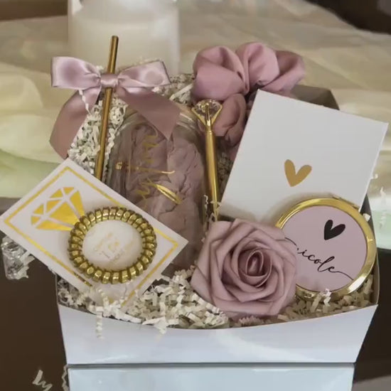 Dusty Rose Bridesmaid Proposal Box | Will You Be My Maid of Honor Gift with Glass Tumbler | NIMA Gifts - BMPB041DR1