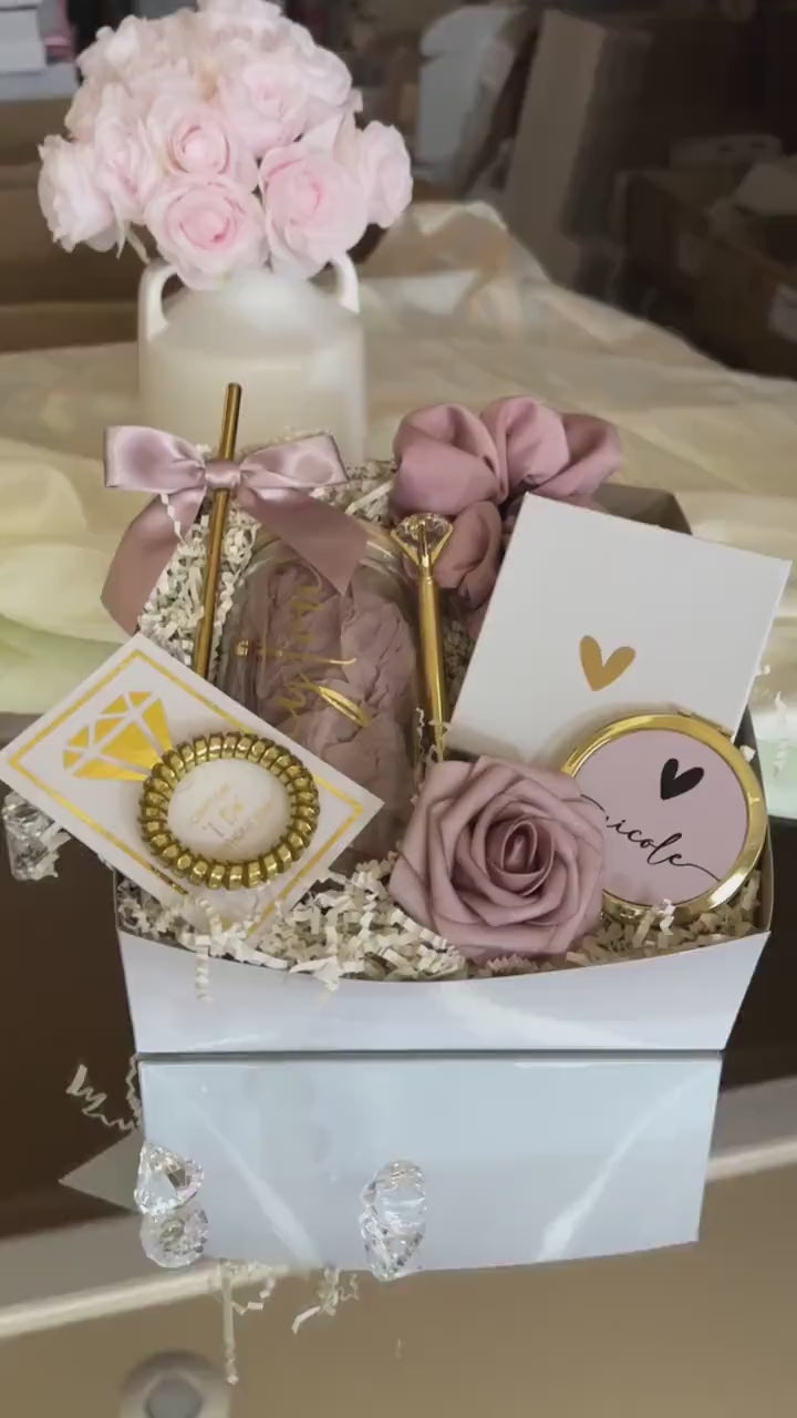Dusty Rose Bridesmaid Proposal Box | Will You Be My Maid of Honor Gift with Glass Tumbler | NIMA Gifts - BMPB041DR1