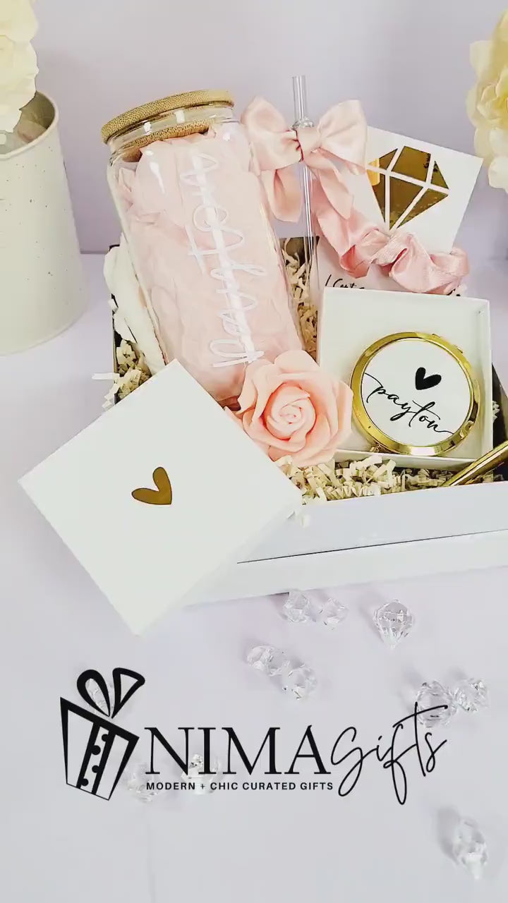 Personalized Bridesmaid Proposal Box | Will You Be My Bridesmaid Gift Set with Glass Tumbler | NIMA Gifts - BMPB041A