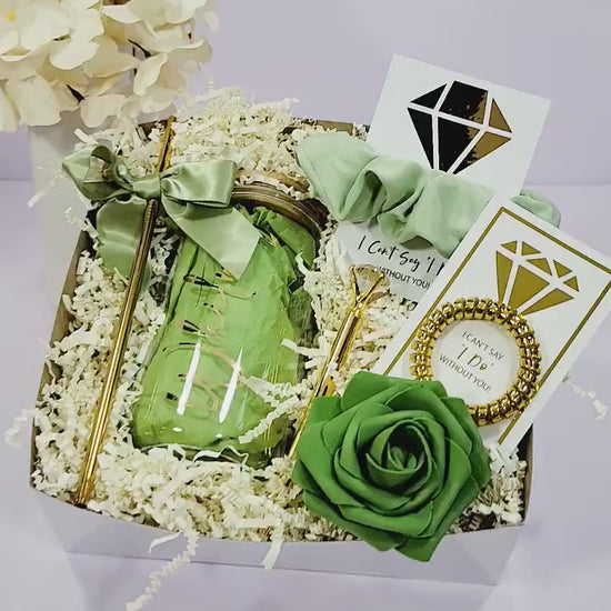 Sage Bridesmaid Proposal Gift Box: Personalized Tumbler & Scrunchie  - BMGB055