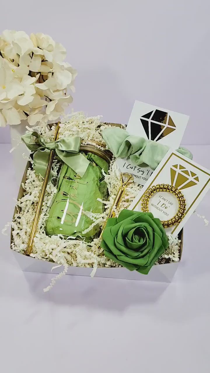 Sage Bridesmaid Proposal Gift Box: Personalized Tumbler & Scrunchie  - BMGB055