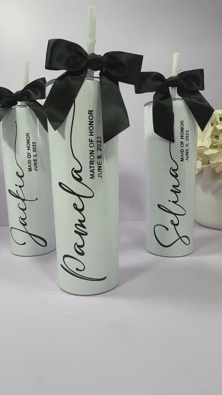 Bridesmaid Tumbler Maid of Honor Gift, Bridesmaid Proposal Bridal Party Gift Personalized Tumbler 20oz + Straw Bachelorette Party - BDWT002