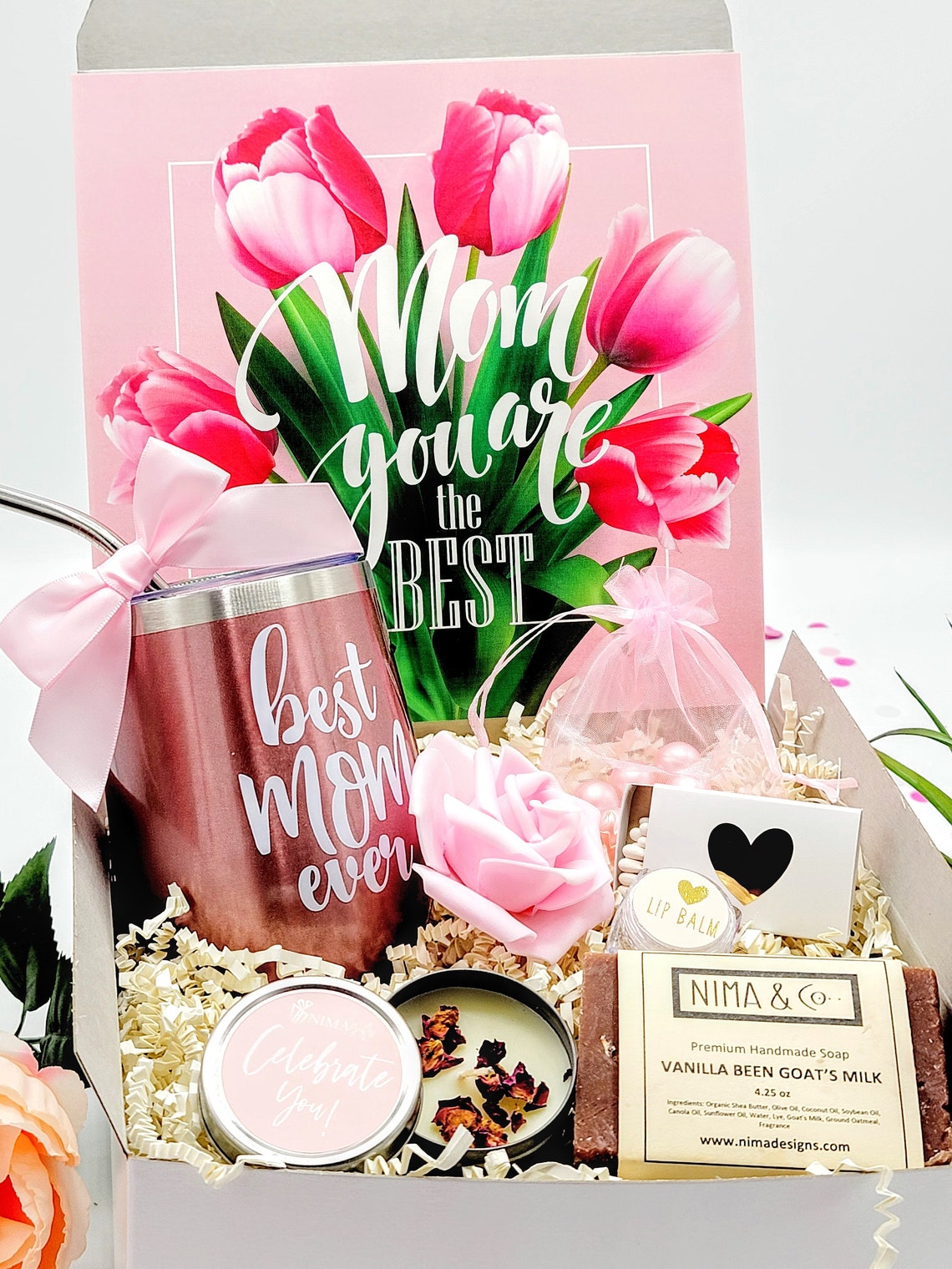 Mothers Day Gift Box for Mom, Best Personalized Gifts Basket for Her, Birthday Gifts for Best Friend, Spa Gift Set for Women - BDGF015