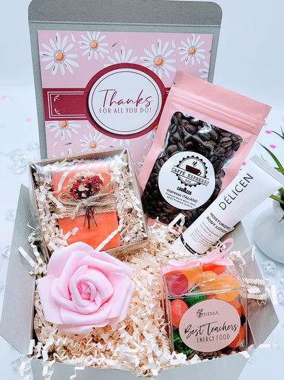 NIMA Gifts teacher appreciation gift box with coffee, perfect for end-of-year thank you gifts for teachers, includes coffee and thank you notes.