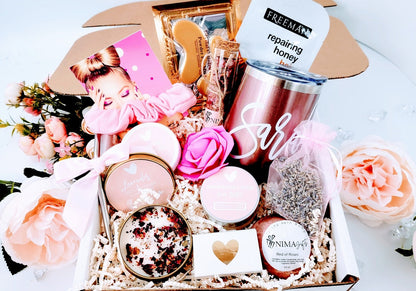 Mental health care package for women featuring self-care items, designed to provide comfort and support during challenging times.