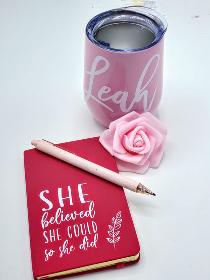 Boss Babe gift box with personalized tumbler, includes congratulations card, ideal for coworkers, new job, or promotion celebrations.