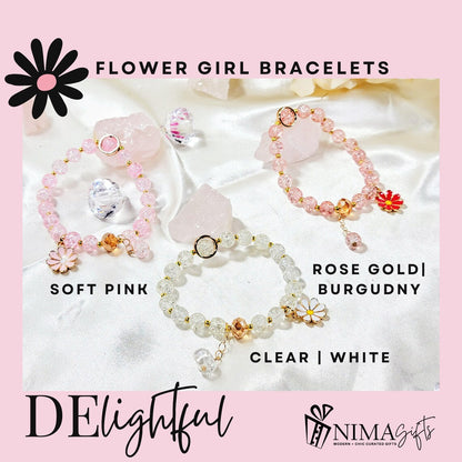Personalized flower girl proposal bracelet with crystal beads and monogram from NIMA Gifts, perfect as a flower girl gift.