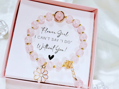 Flower Girl Proposal Bracelet by NIMA Gifts featuring crystal beads and personalized monogram, perfect as a flower girl gift.