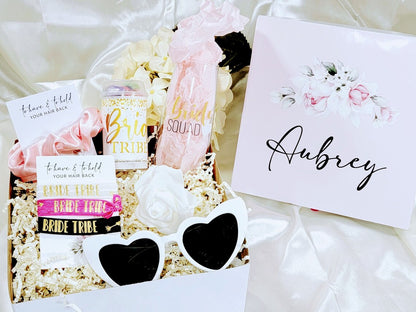 Pink and gold bridesmaid proposal box set with personalized blush design, including "Will You Be My Bridesmaid" message, from My Store.