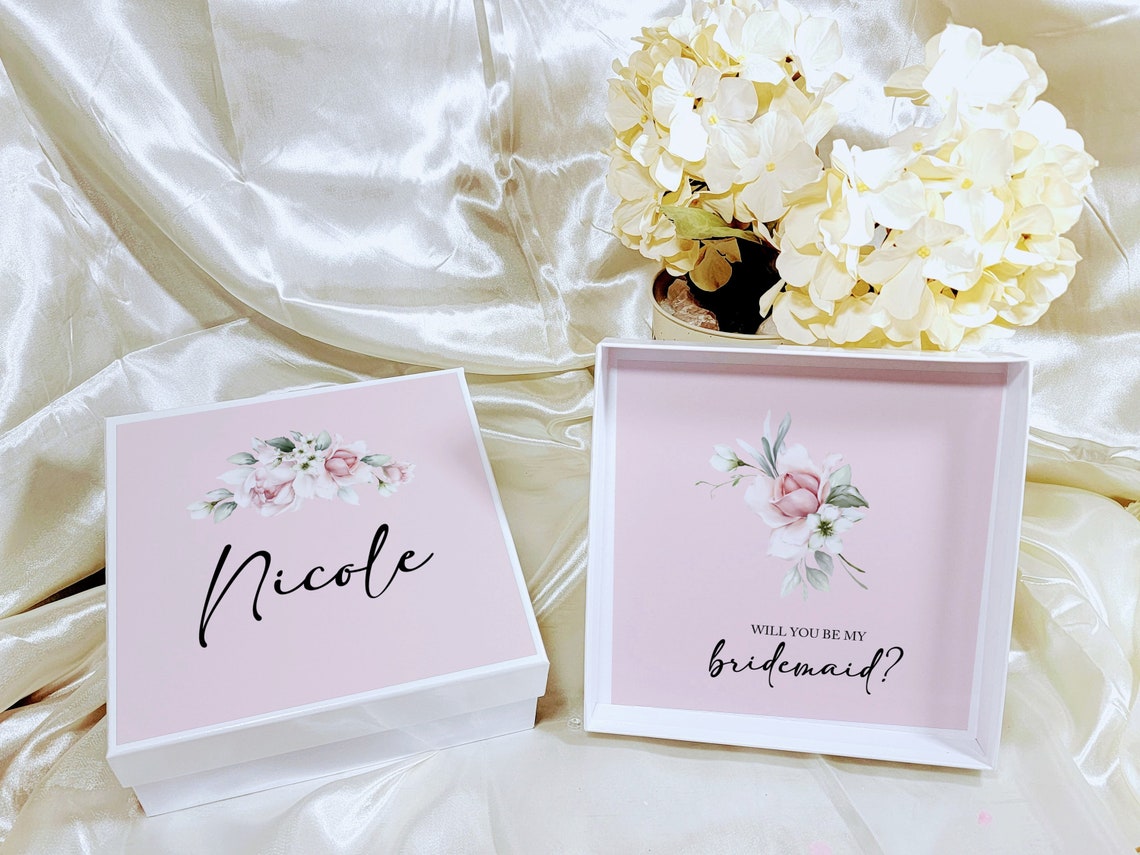 Bridesmaid Proposal Box Set Dusty Blue & Gold, Bridesmaid Gift Box, Will You Be My Maid of Honor Gift, Port Wine Tumbler Dusty Blue Wedding - BMPB043-BLUE