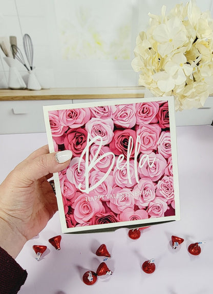 Valentine's gift box for her with a cute puppy, personalized glass mug, and Galentine's Day gifts for friends.
