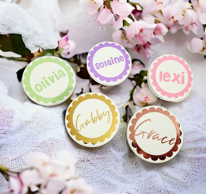 Pink and purple flower girl proposal gift compact mirror with gold accents, featuring a floral design and NIMA Gifts branding.