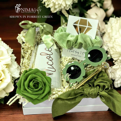 Sage green flower girl proposal gift box with flower sunglasses and junior bridesmaid set by NIMA Gifts, perfect for special occasions