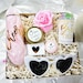 Pink and gold personalized bridesmaid proposal box set with blush accents, including "Will You Be My Bridesmaid" message and elegant details.