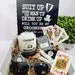 Personalized groomsmen proposal gift box with "Will You Be My Groomsman" message, featuring grooming accessories and a wooden keepsake.