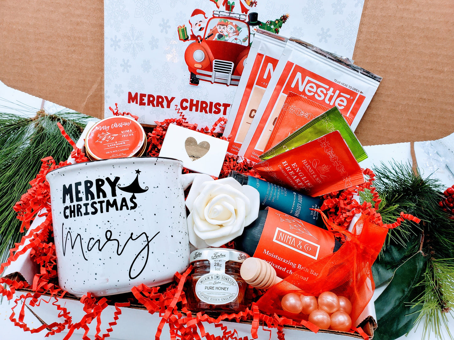 Christmas Gift Box for Friend with Personalized Mug, Christmas Gifts for Men, Holiday Gift Set, Holiday Gifts Basket for Her - CSGB010