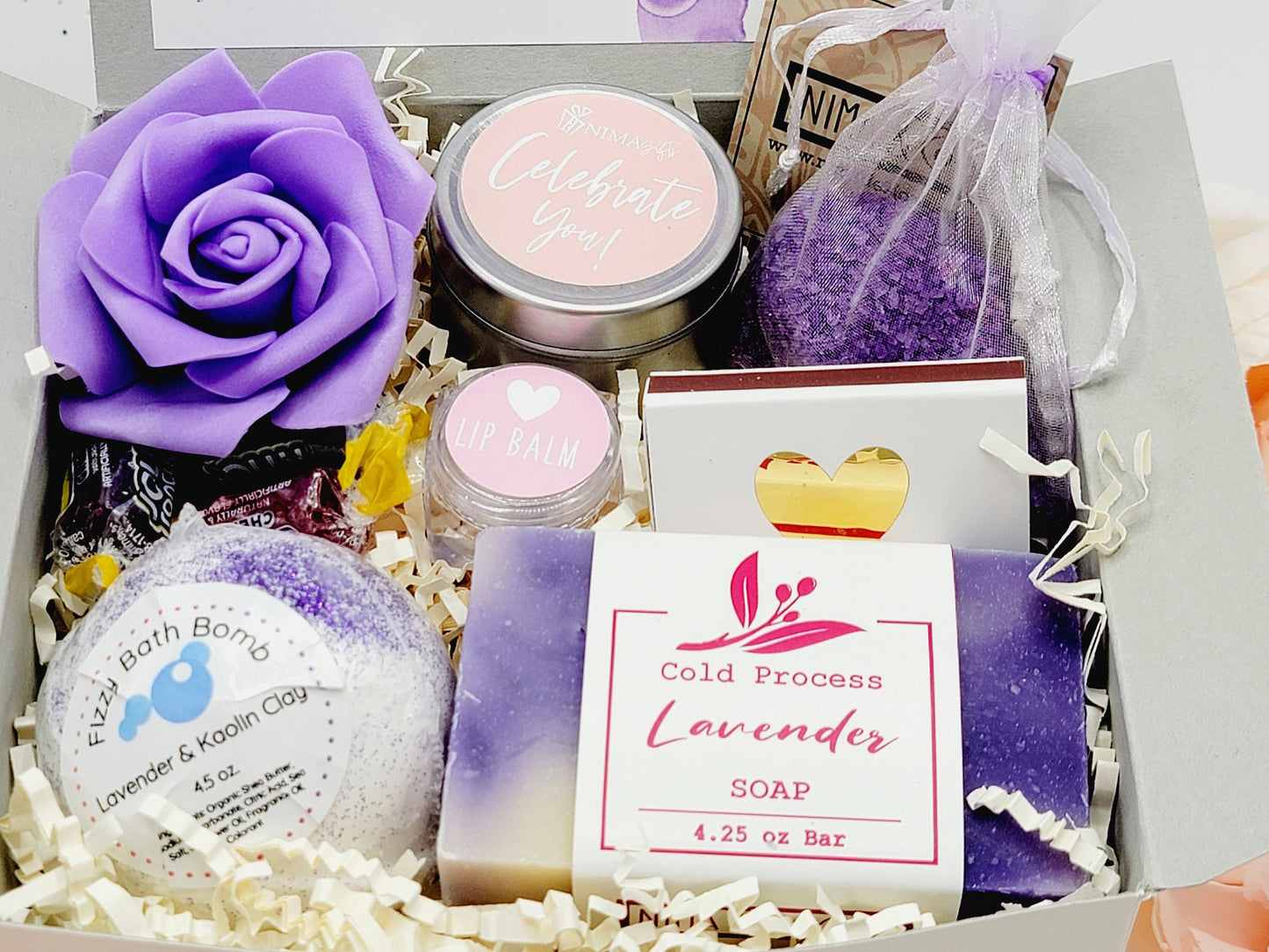 Lavender Happy Birthday Gift Box, Birthday Gift for her, Custom Birthday Gift, Unique Gift Box, Personalized Gift Box, Self Care Gift -SGB08